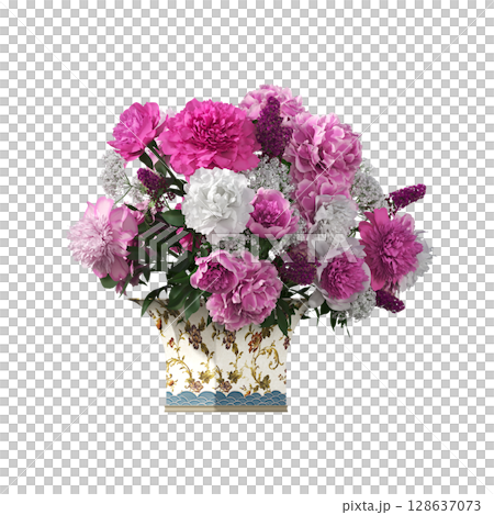 decorative flower in a pot isolate on a transparent background, 3D illustration, cg render 128637073