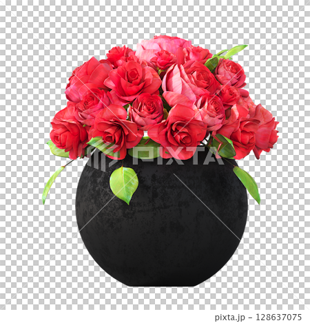 decorative flower in a pot isolate on a transparent background, 3D illustration, cg render decorative flower in a pot isolate on a transparent background, 3D illustration, cg render 128637075