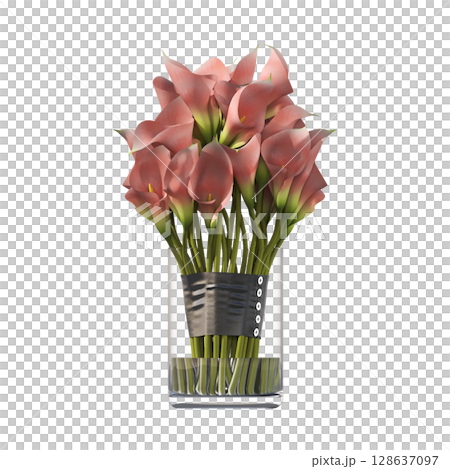 decorative flower in a pot isolate on a transparent background, 3D illustration, cg render 128637097