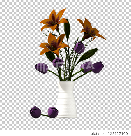 decorative flower in a pot isolate on a transparent background, 3D illustration, cg render 128637100