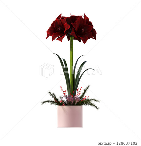 decorative flower in a pot isolate on a transparent background, 3D illustration, cg render 128637102