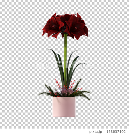 decorative flower in a pot isolate on a transparent background, 3D illustration, cg render 128637102