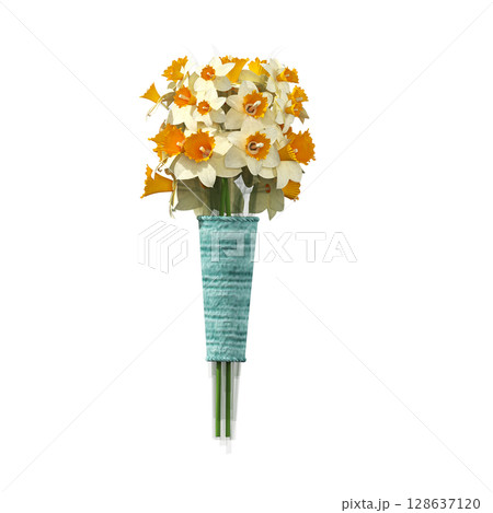 decorative flower in a pot isolate on a transparent background, 3D illustration, cg render 128637120