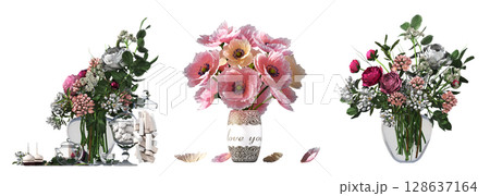 decorative flowers and plants for the interior, isolated on transparent background, 3D illustration, cg render decorative flowers and plants for the interior, isolated on transparent background, 3D illustration, cg render 128637164