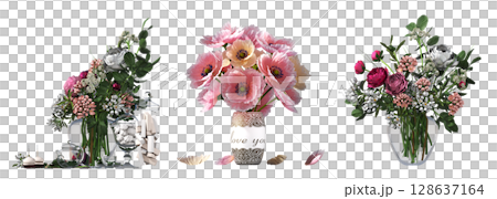 decorative flowers and plants for the interior, isolated on transparent background, 3D illustration, cg render decorative flowers and plants for the interior, isolated on transparent background, 3D illustration, cg render 128637164