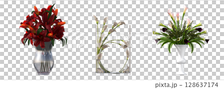 decorative flowers and plants for the interior, isolated on transparent background, 3D illustration, cg render decorative flowers and plants for the interior, isolated on transparent background, 3D illustration, cg render 128637174