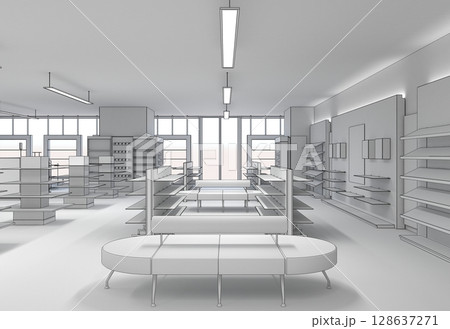 commercial premises, shop, interior visualization, 3D illustration 128637271