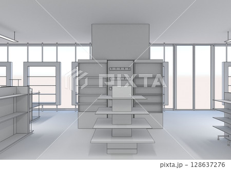 commercial premises, shop, interior visualization, 3D illustration 128637276