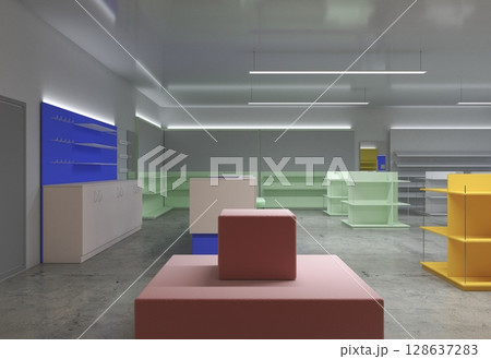 commercial premises, shop, interior visualization, 3D illustration 128637283