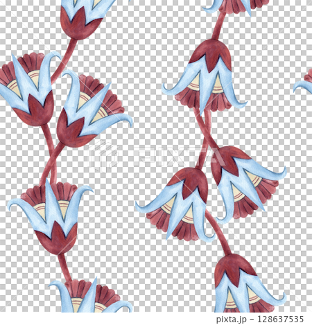 Sacred lotus seamless pattern Egyptian vertical composition. Abstract flowers, Ancient ethnic symbols, ornament. Watercolor illustration isolated from background. For textile, packaging, fabric Sacred lotus seamless pattern Egyptian vertical composition. Abstract flowers, Ancient ethnic symbols, ornament. Watercolor illustration isolated from background. For textile, packaging, fabric 128637535