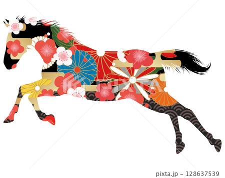 走る馬のシルエット 128637539