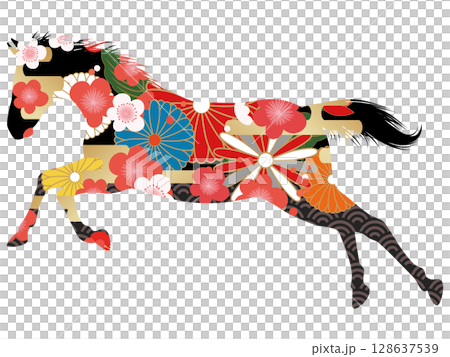 走る馬のシルエット 128637539