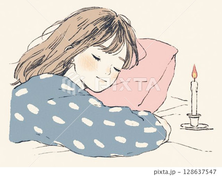 ろうそくと眠る少女 128637547