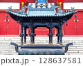 Hainan Island, Sanya: Nanshan Buddhist Center. View of the incense burner in front of the Temple 128637581