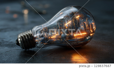 電球に閉じ込められた夜景都市 128637687