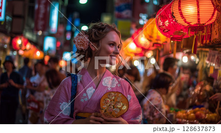 横浜中華街祭り浴衣美女 横浜中華街祭り浴衣美女 128637873