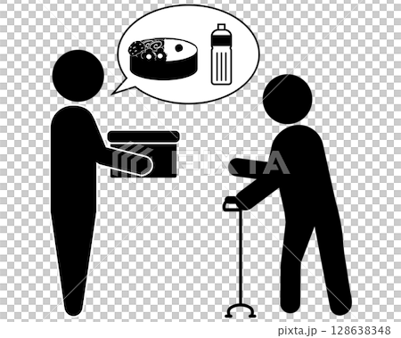 宅食サービスをするシーンのピクトグラム 128638348