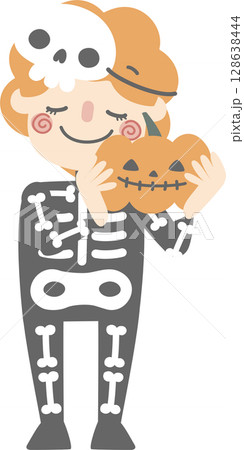 happy halloween holiday festival with character of boys wearing skeleton costume, flat png illustration cartoon character design 128638444