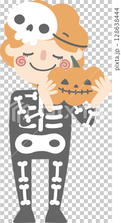 happy halloween holiday festival with character of boys wearing skeleton costume, flat png illustration cartoon character design 128638444