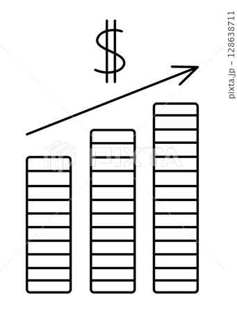 Finance diagram, earnings in dollars. Simple black line vector illustration of salary growth and increase in income 128638711