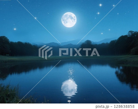 水面に映る月 水面に映る月 128638858