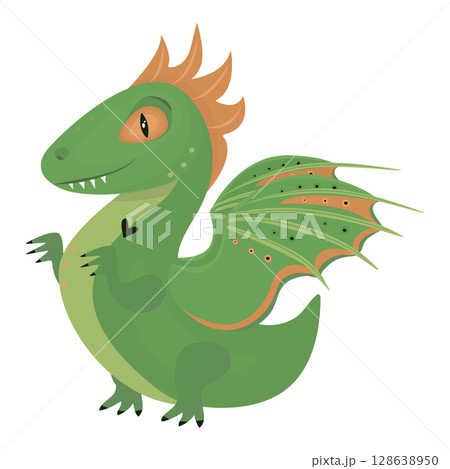 Wooden green dragon, color illustration 128638950
