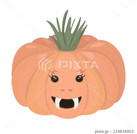 Halloween pumpkin cute monster, vector color illustration Halloween pumpkin cute monster, vector color illustration 128638953
