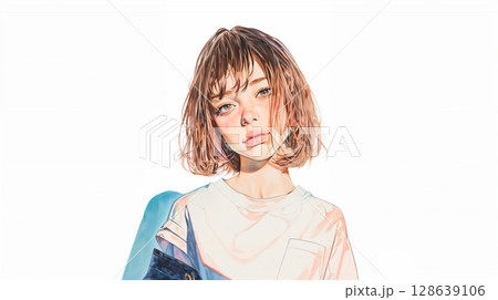 クールで可愛い若い女性のポートレートイラスト 128639106