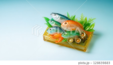 新鮮な魚の籠盛り 食材 魚介類 新鮮な魚の籠盛り 食材 魚介類 128639883