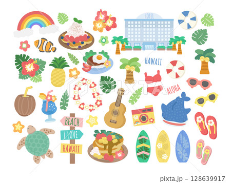 ハワイ イラストセット ハワイ イラストセット 128639917