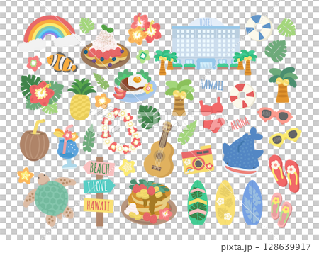 ハワイ イラストセット ハワイ イラストセット 128639917