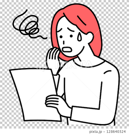 Casual woman confused looking at documents 128640324