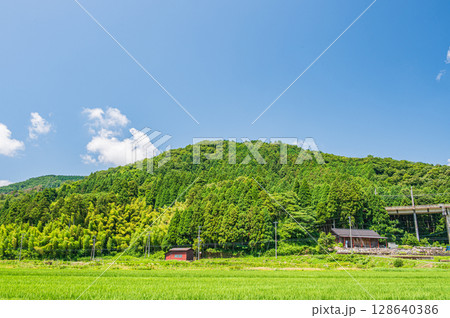 奥琵琶湖西浅井町の田園風景　滋賀県長浜市 128640386