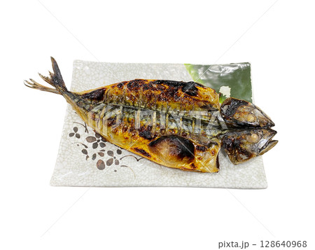 Grilled Mackerel Fish Served on a Traditional Ceramic Plate with Crispy Skin and Charred Marks Perfect for Korean Cuisine Meal Grilled Mackerel Fish Served on a Traditional Ceramic Plate with Crispy Skin and Charred Marks Perfect for Korean Cuisine Meal 128640968