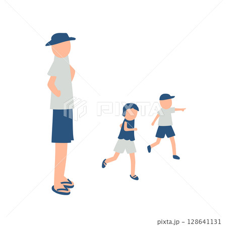 夏を過ごす家族のイラスト 128641131