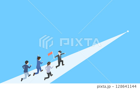 優れたリーダーに率いられながら前進するビジネスのチーム 優れたリーダーに率いられながら前進するビジネスのチーム 128641144