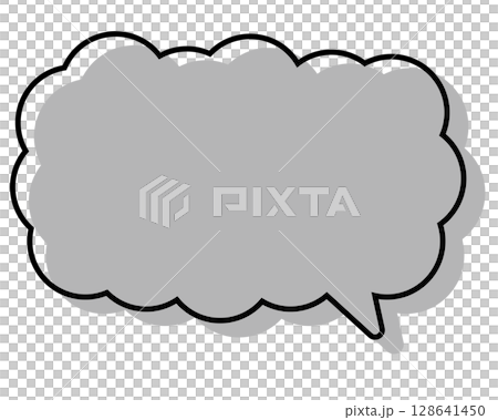 A simple speech bubble with misaligned lines, a long, thin cloud shape 128641450