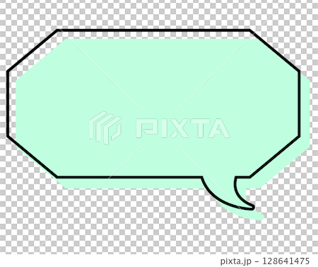 A simple, misaligned speech bubble in a long, octagonal shape A simple, misaligned speech bubble in a long, octagonal shape 128641475