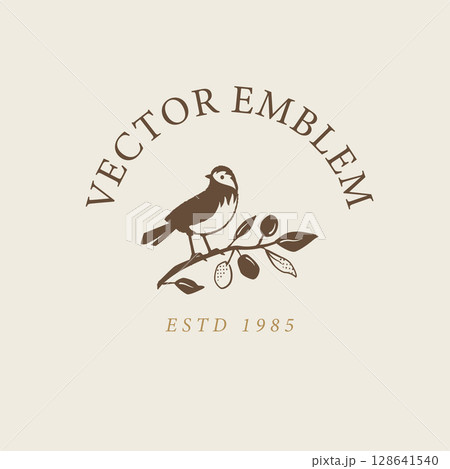 オリーブの枝と小鳥のロゴデザインテンプレート 128641540