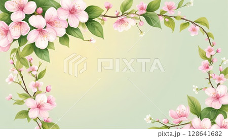桜の草花フレーム|優しい色合いの装飾デザイン素材 桜の草花フレーム|優しい色合いの装飾デザイン素材 128641682