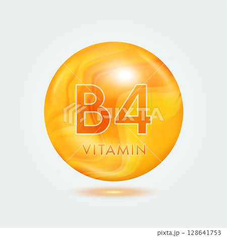 Vitamin B4 ball orange golden. Beauty nutrition skincare. Vitamins complex isolated on gray background. For product design. Medical and scientific concepts. Icon 3D Vector EPS10. 128641753