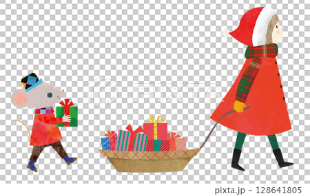 Girl pulling a sled 128641805