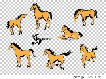 一組用毛筆繪製的馬/向量素材,非常適合新年賀卡等。 一組用毛筆繪製的馬/向量素材,非常適合新年賀卡等。 128641950