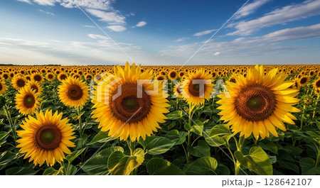 太陽に向かって咲くひまわり 128642107