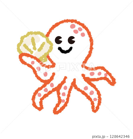 クレヨンで書いたタコのイラスト 128642346