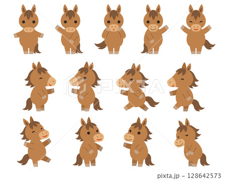馬のキャラクターのイラストセット 128642573