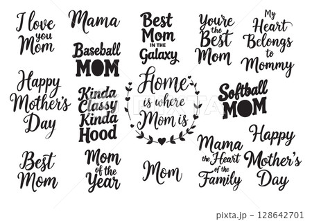 Mother's Day lettering design set. Hand written typography vector fonts. 128642701