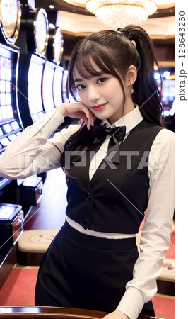 アジア人のカジノディーラー 128643230