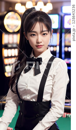 アジア人のカジノディーラー 128643236
