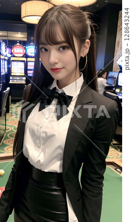 アジア人のカジノディーラー 128643244